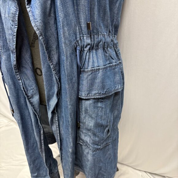 GAP Sleeveless Chambray Long Duster Vest Womens Sz Small Open Front Lightweight - Picture 3 of 8